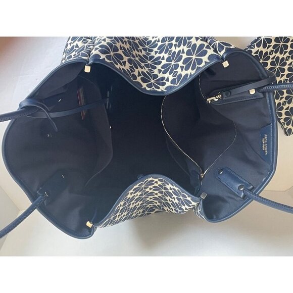 Kate Spade Everything Tote Large Flower Jacquard Stripe Blue Wristlet Adjustable - Picture 10 of 16